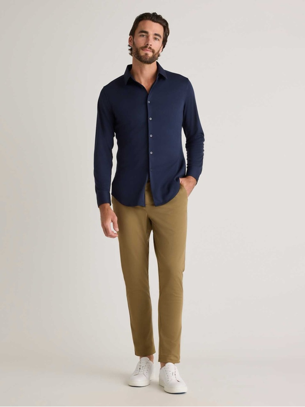 Quince Commuter Stretch Button Down Shirt Navy Long Sleeve Performance Men’s M